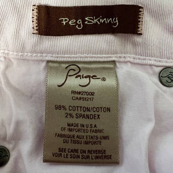 Paige Womens Peg Skinny Jeans Lavender Pink Stretch Premium Denim size 26 - Picture 8 of 10